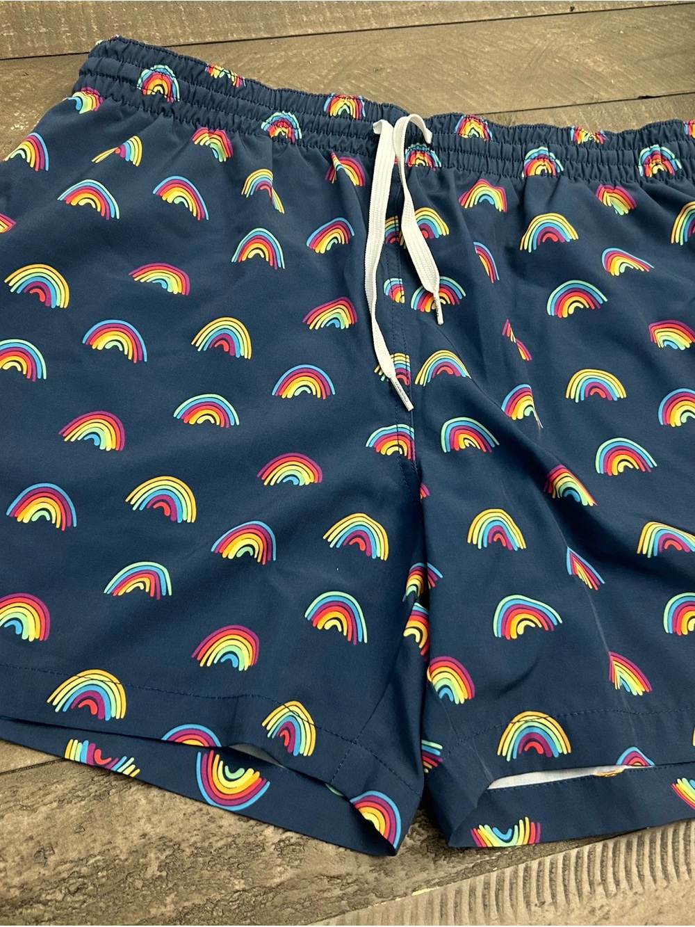 chubbies Navy Rainbow-Print Swim Shorts